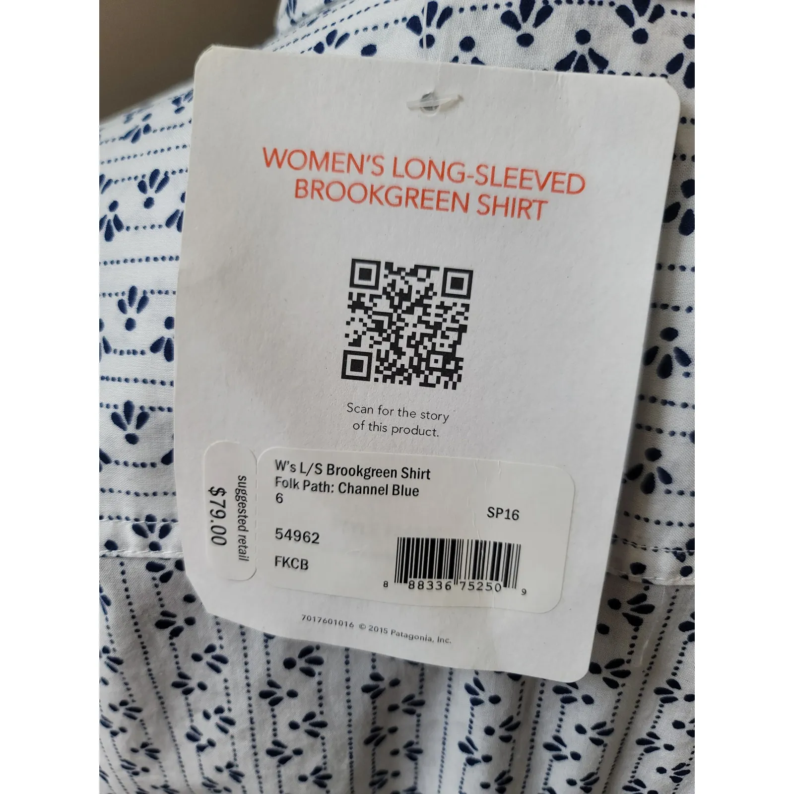 Patagonia Button Up Shirt Women's Size 6 White Blue Organic Cotton Long Sleeve - Image 8