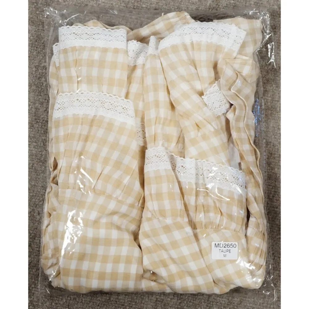 MABLE Gingham Plaid Checkered PeasantRuffle Sleeve Dress Womans Medium White - Image 9