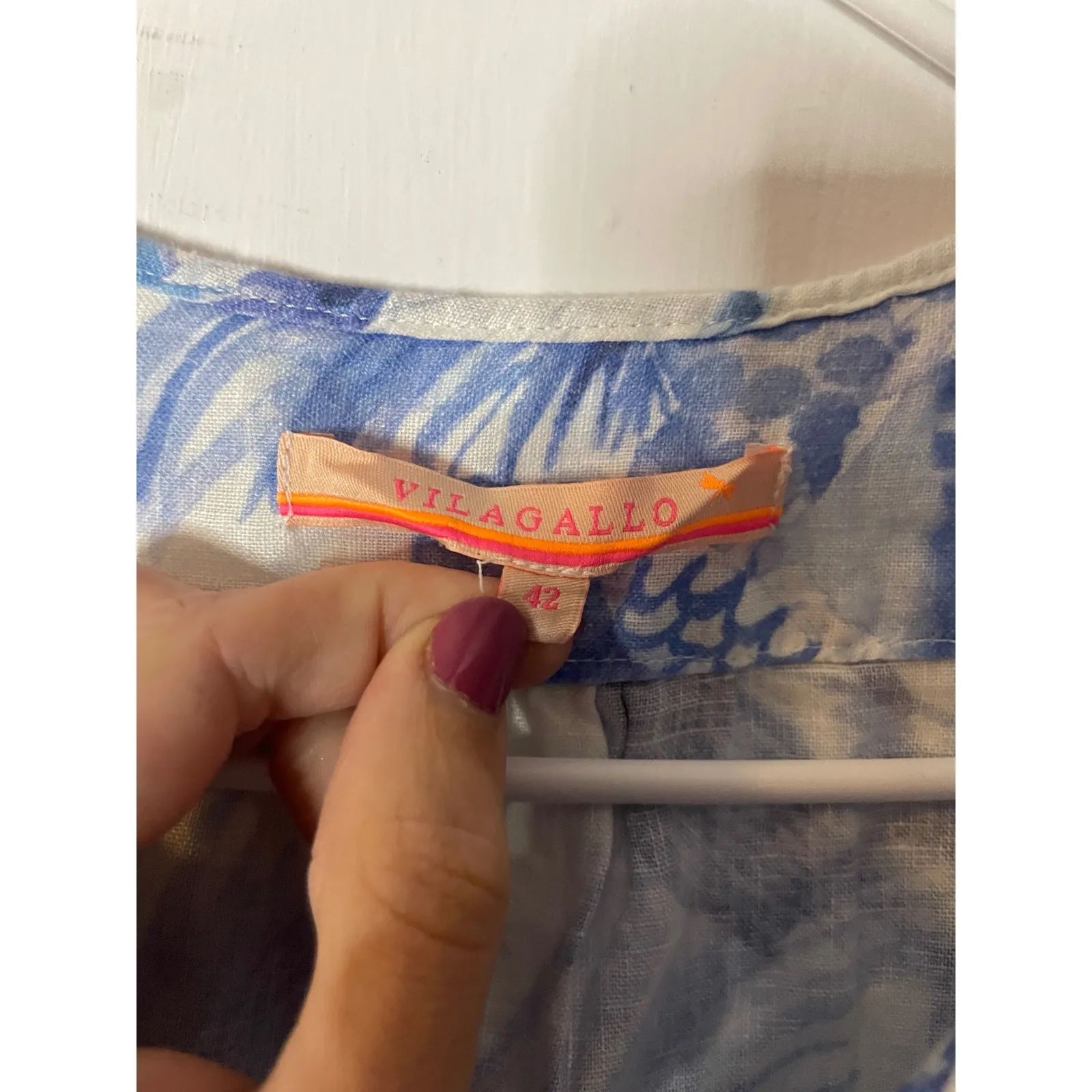 VILA GALLO Women's Blue Fish Print Linen Tunic Dress Cover Up Size 42 Medium M - Image 2