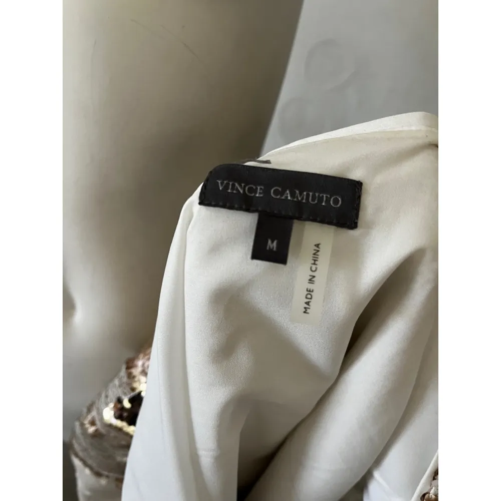 Vince Camuto Scoop neck white gold silver Sequin short sleeve topTop Size M - Image 3