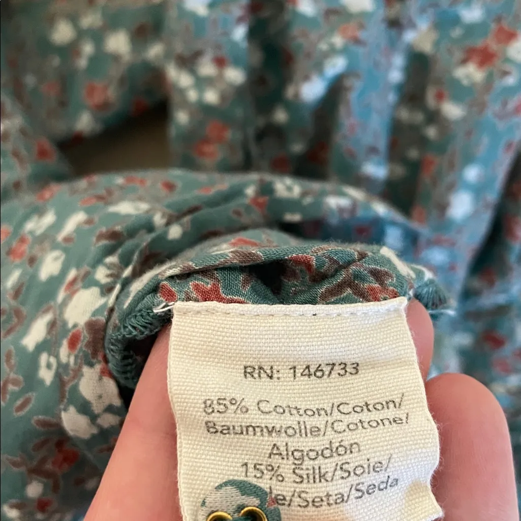 Mirth Silk/Cotton Floral Blouse Green Size M - Image 3