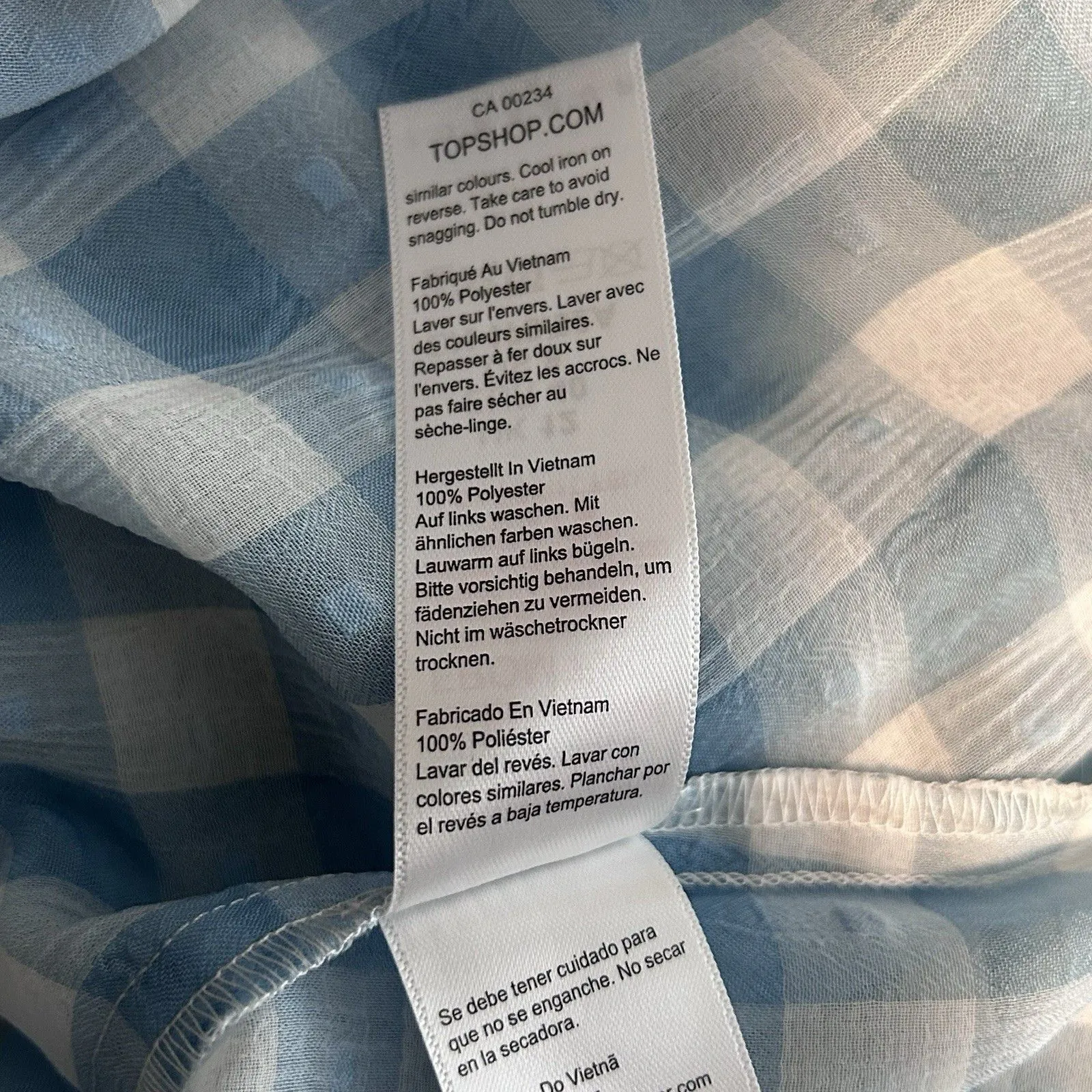 Topshop Women's Yoke Long Sleeve Ruffle Blue Blouse Sheer Check Size 8 - Image 8