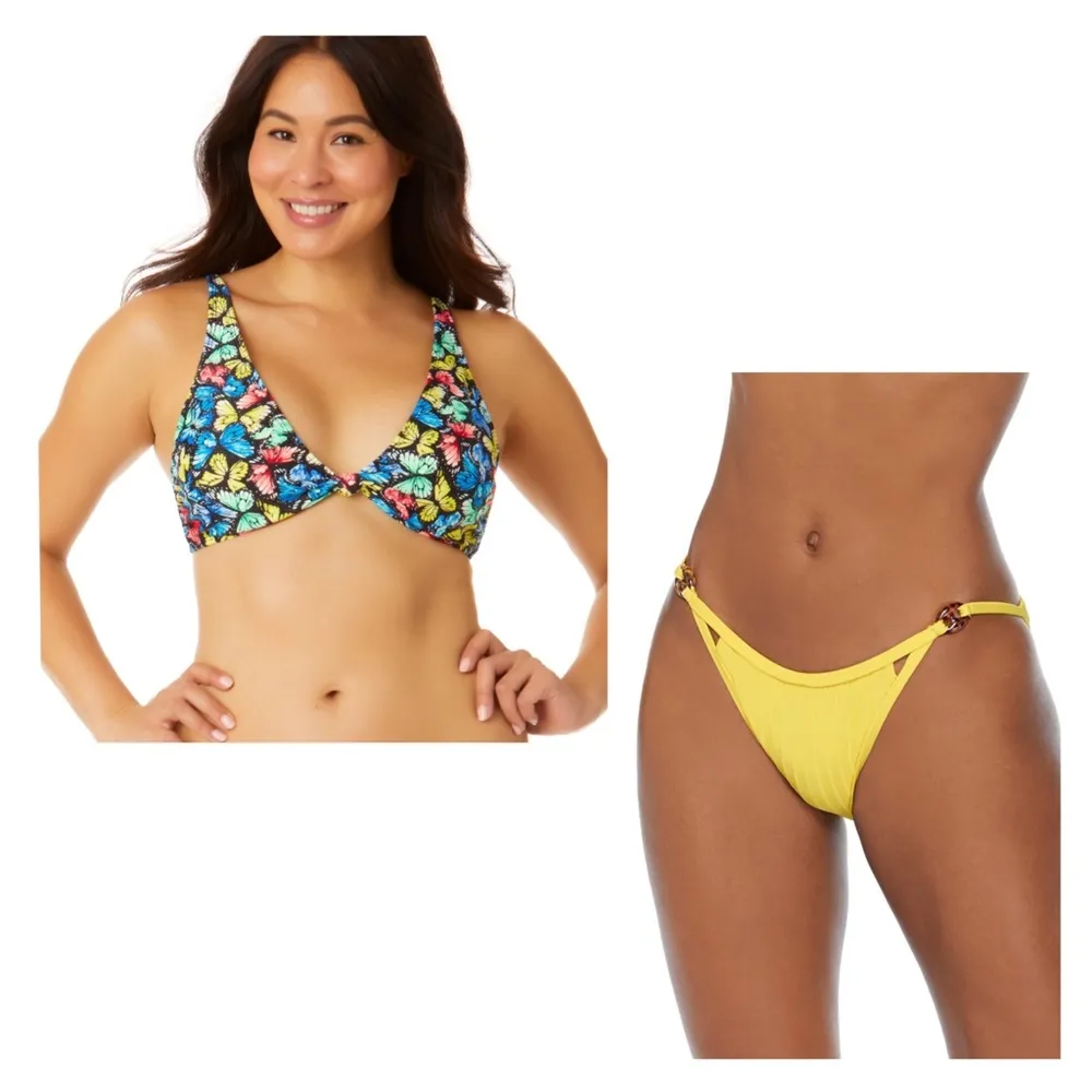 Nwt Nobo Butterfly Knot Bikini large 11-13 yellow floral black swimwear summer - Image 10