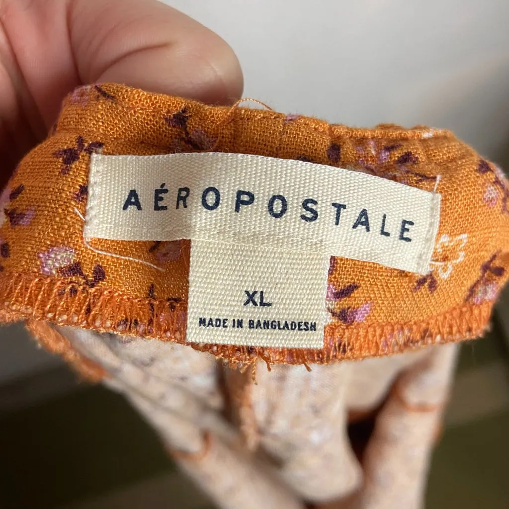 Aeropostale Size Xl Yellow Ditzy Floral Notch Neck V Wire Bustier Dress Linen - Image 7