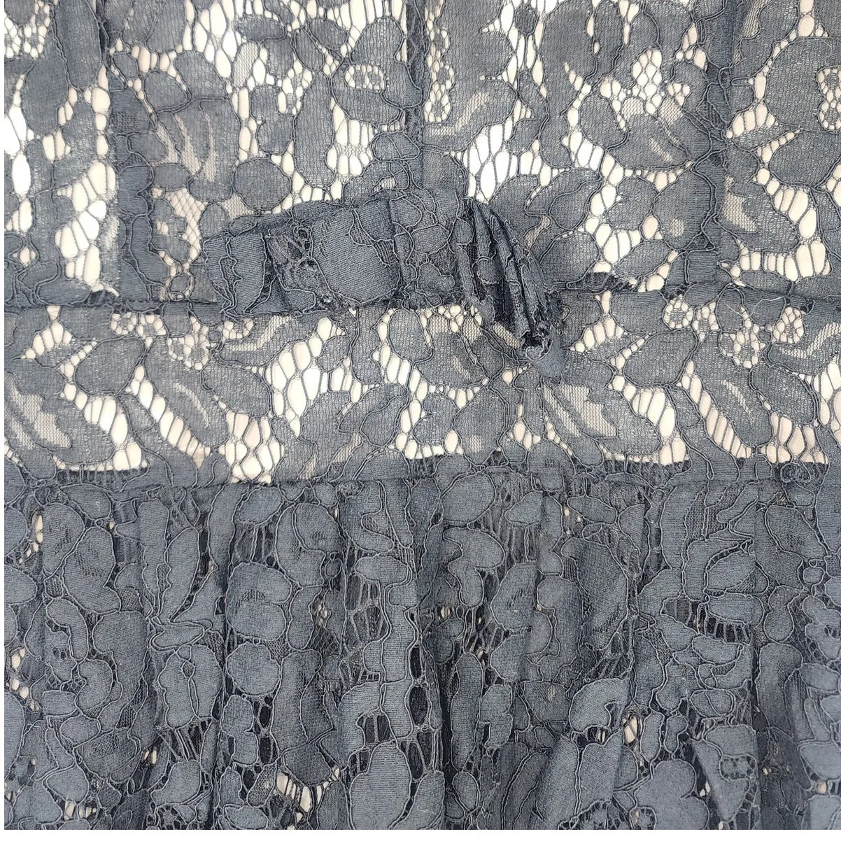 Metisu Black Lace Overlay Sheath Dress with Ruffle & Bow Women’s Size Small - Image 6