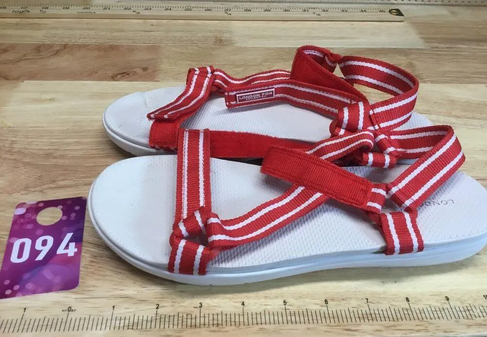 London Fog Collection Shore Club Sandals Women's Red Round Toe Strappy Wedge - Image 4