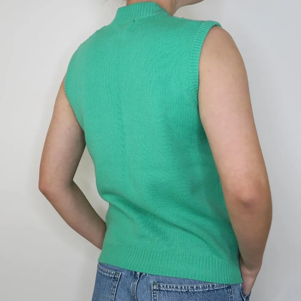 Vintage 60s Teal Green Knit Sweater Vest - Image 3