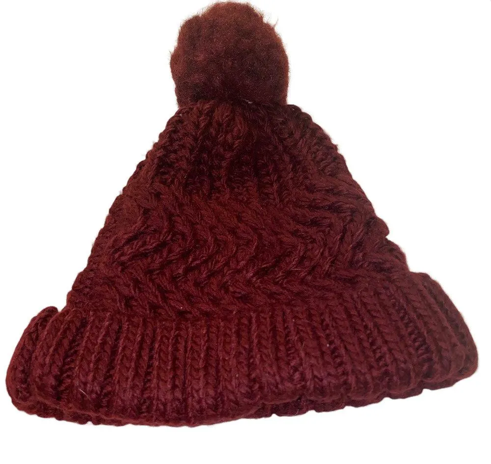 West Loop Knit Pom Pom Beanie Hat Fold Over Burgundy One Size Fits Most - Image 32