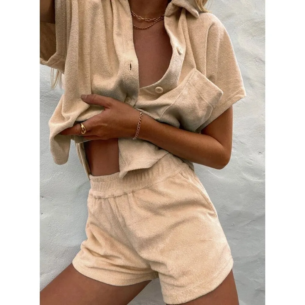 Araminta James Terry Shirt in Biscuit XSmall Womens Button Down Blouse Top Tan Size XS - Image 16