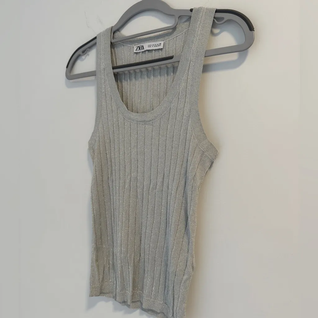 Zara Silver Metallic Knit Tank - Image 4