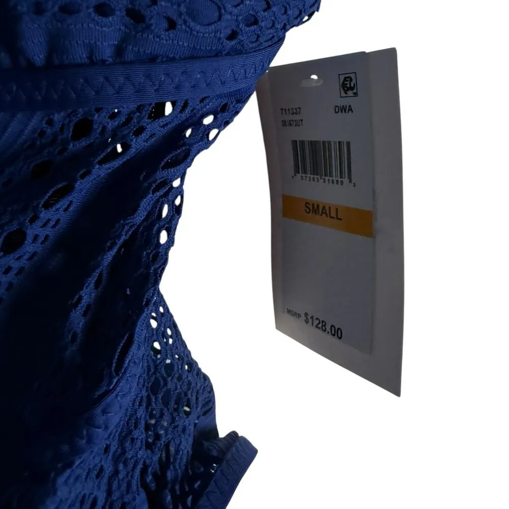 Becca by Rebecca Virtue Color Play Crochet Blue Plunge V-Neck One Piece Swimsuit - Image 8