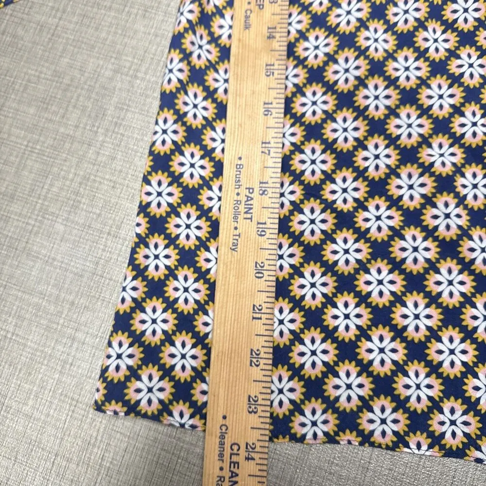 Boden Lily Top Size 6 Blue Gold Broad Bean Tile Print Blouse Satin Long Sleeve - Image 7