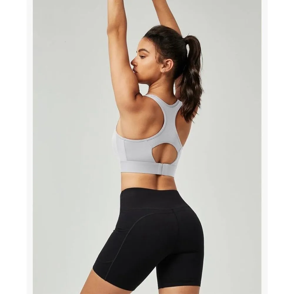 NEW High Impact Sports Bras High Support Push up Racerback Workout L Gray Size L - Image 6