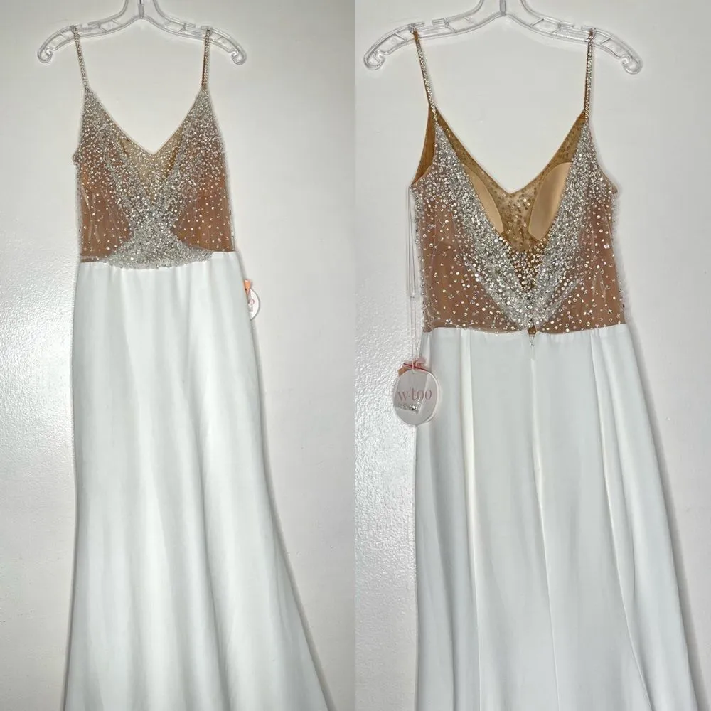 Wtoo by Watters Suzu 11821 Sheer Bodice Spaghetti Straps Wedding Dress, Size 12 White - Image 4