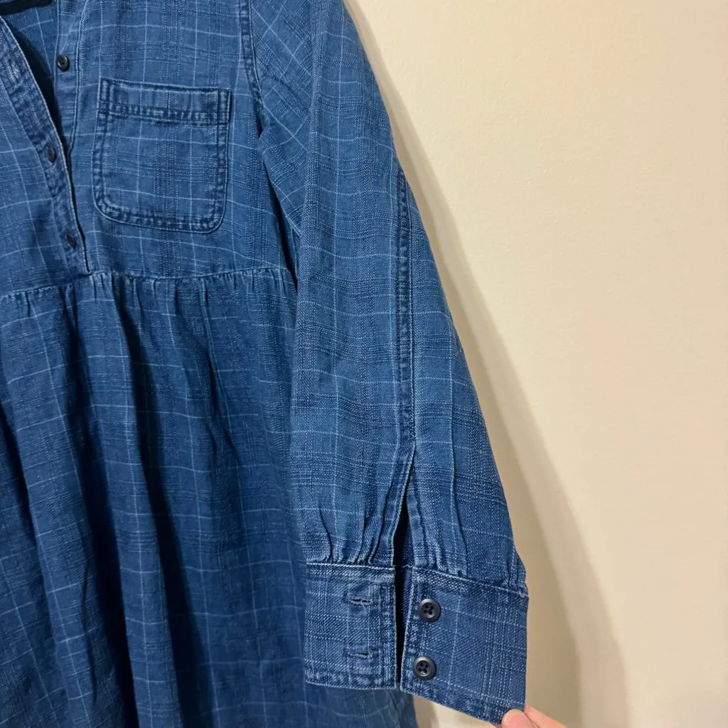 Madewell denim babydoll shirt dress indigo plaid blue size xs - Image 6