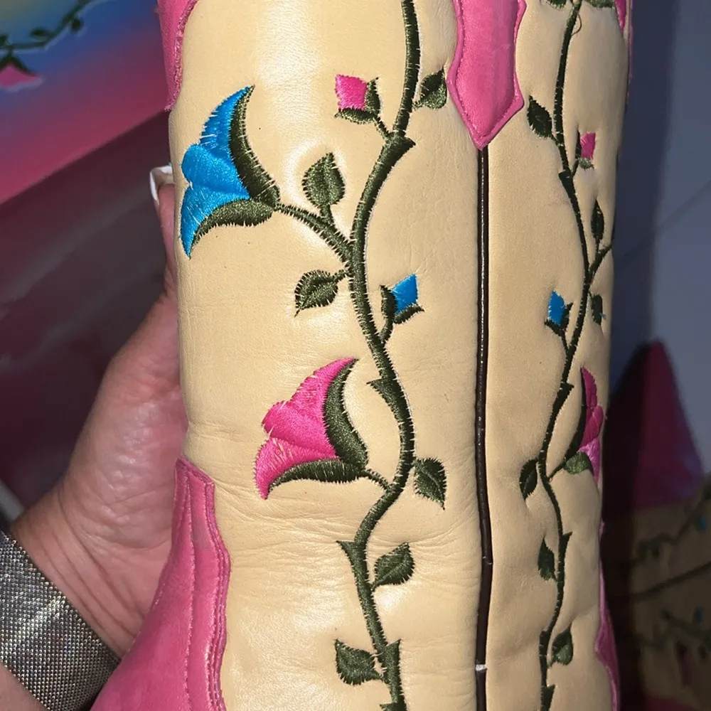 Gorgeous Rudel Rodeo Flower Embroidered Cowboy Boots Womens US 7.5 E. With box Pink - Image 13