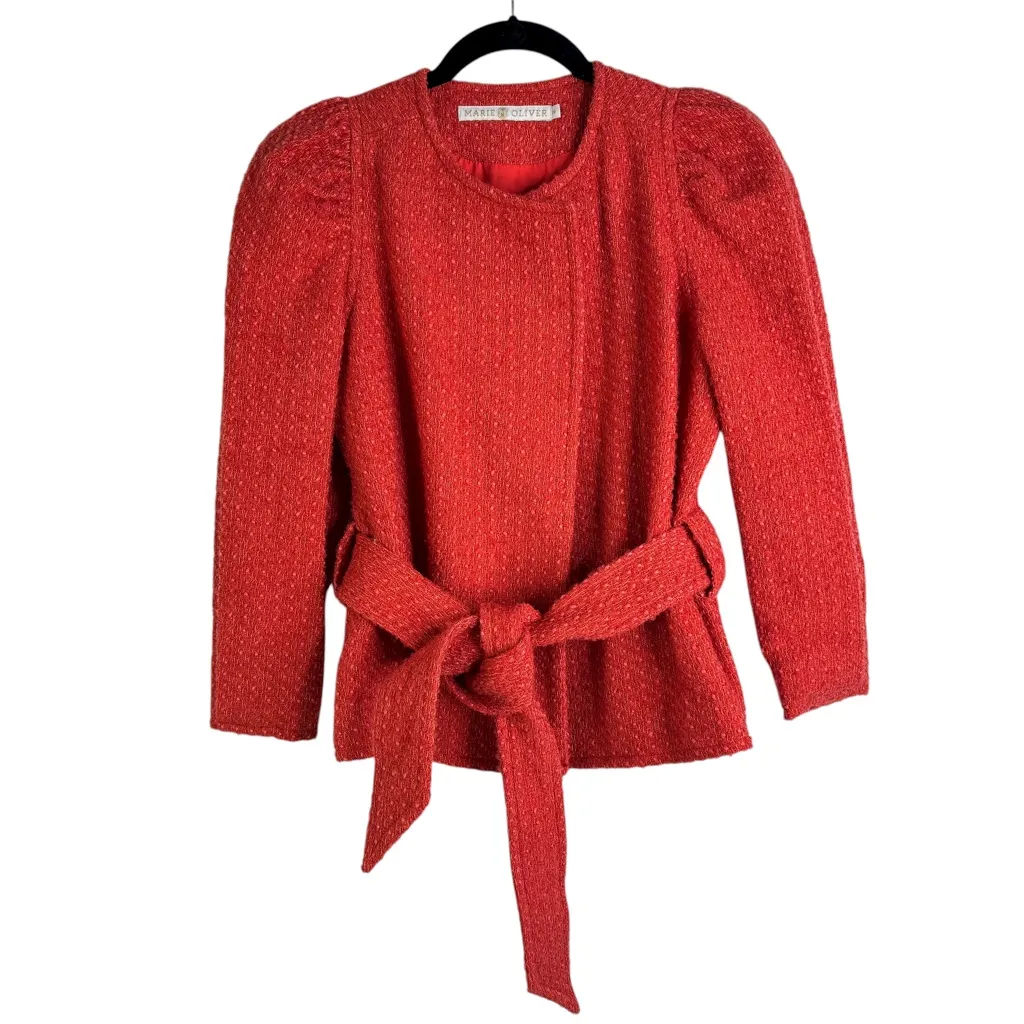 Marie Oliver Jonna Wool Coat Orange Red Tweed Tie Jacket Cropped XS X-Small - Image 3