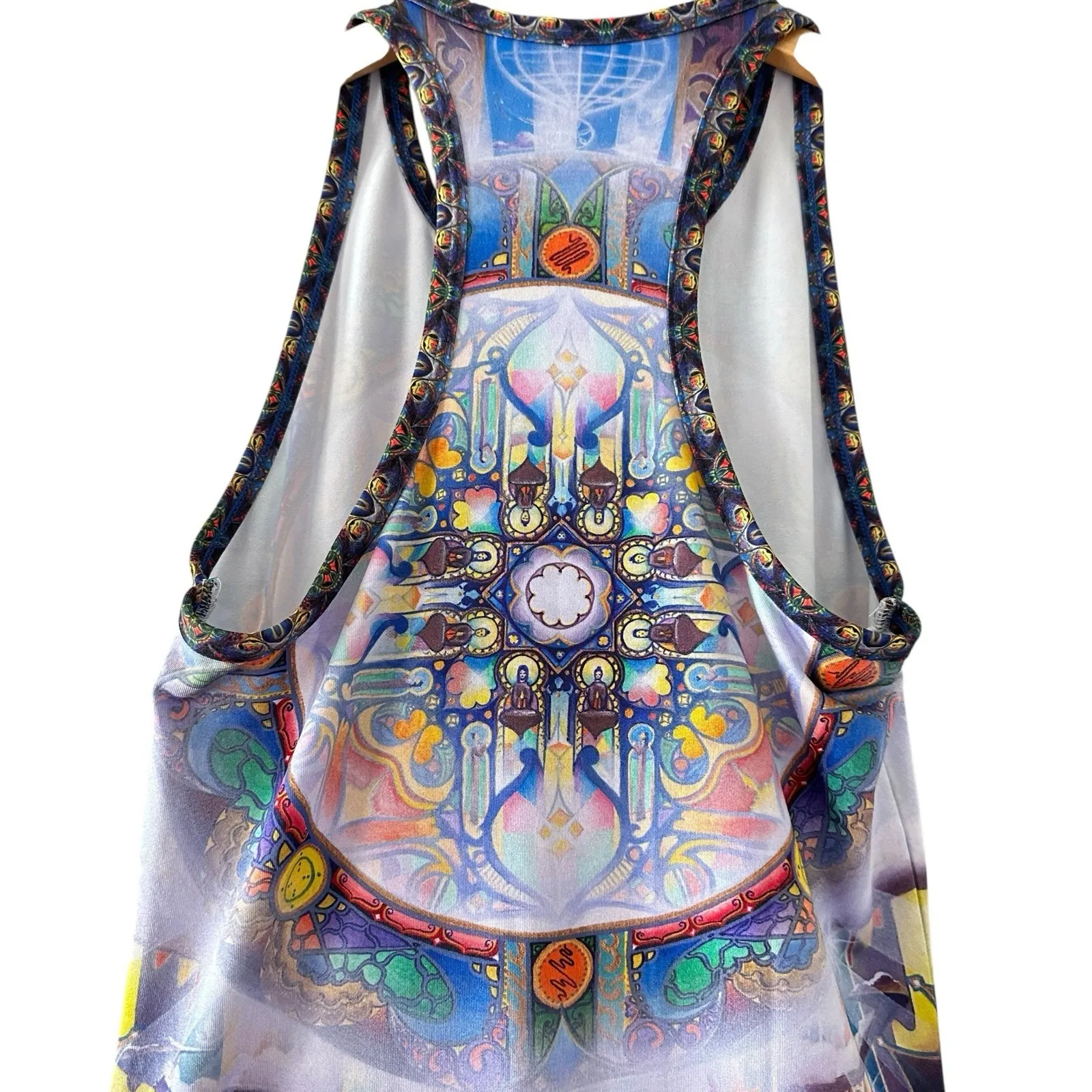 Michael Divine Vision Lab Women's Size S Tank‎ Top Psychedelic Art Racerback USA Blue - Image 3