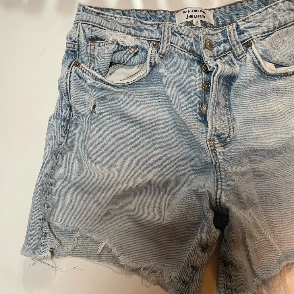 Reformation Light Blue Jean Shorts - Image 2