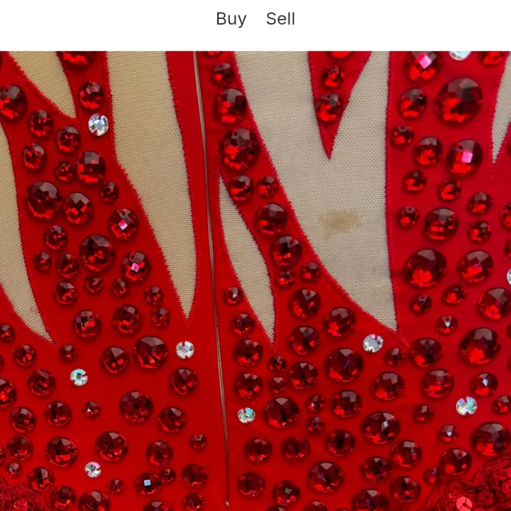 Fiery Red Rhinston And Sequin Fringe Leotard Size Medium - Image 2