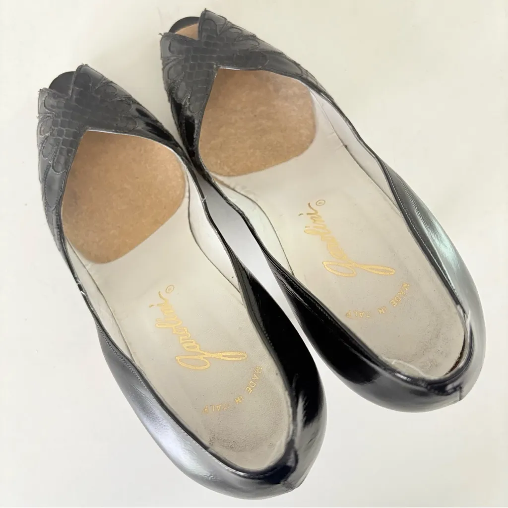 Garolini Womens Black Leather Y2K Peep Toe Pump High Heels Size 6.5 M Made ITALY - Image 10