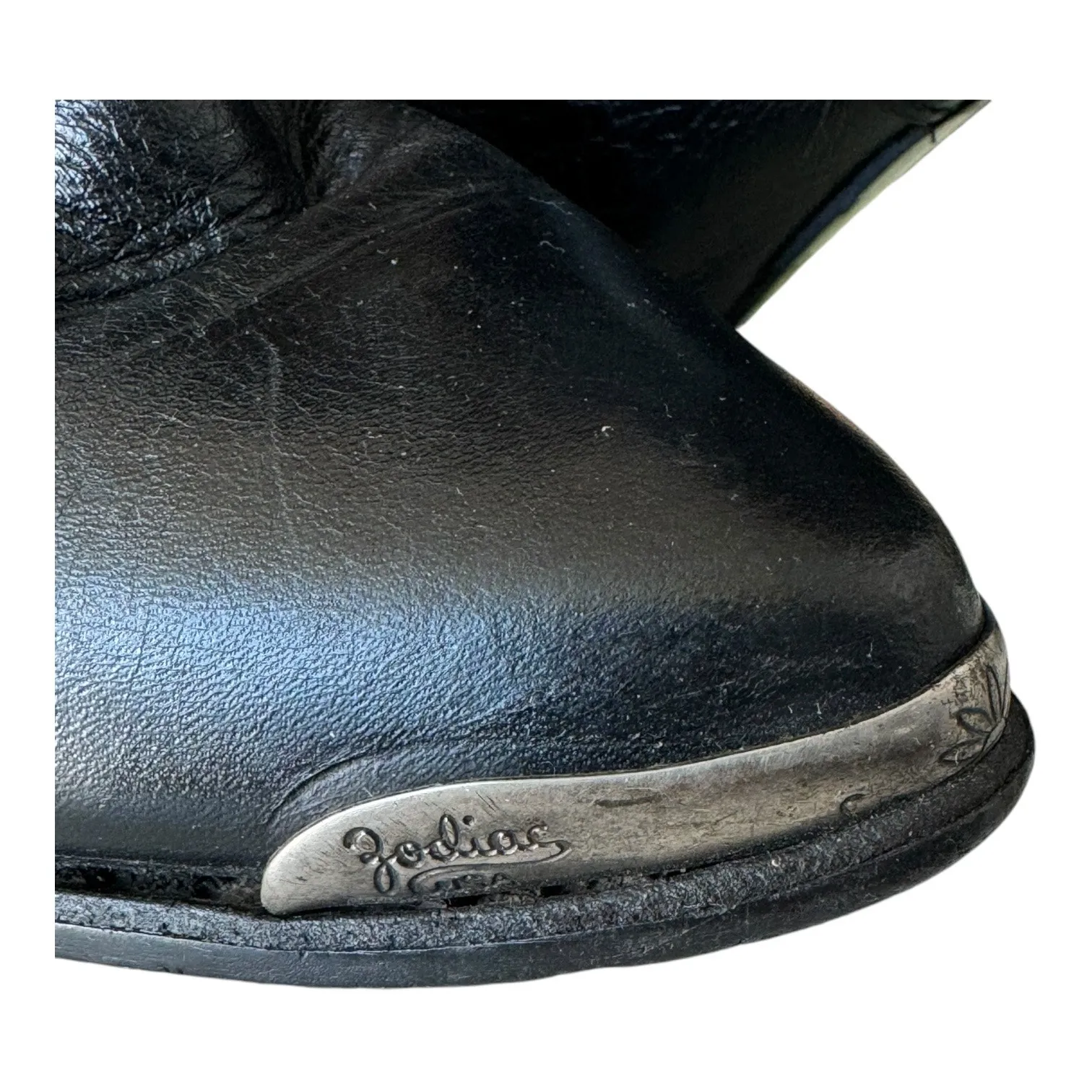 Vintage Zodiac USA Black Leather High Heel Slouch Boots w silver toes size 7.5-8 - Image 3