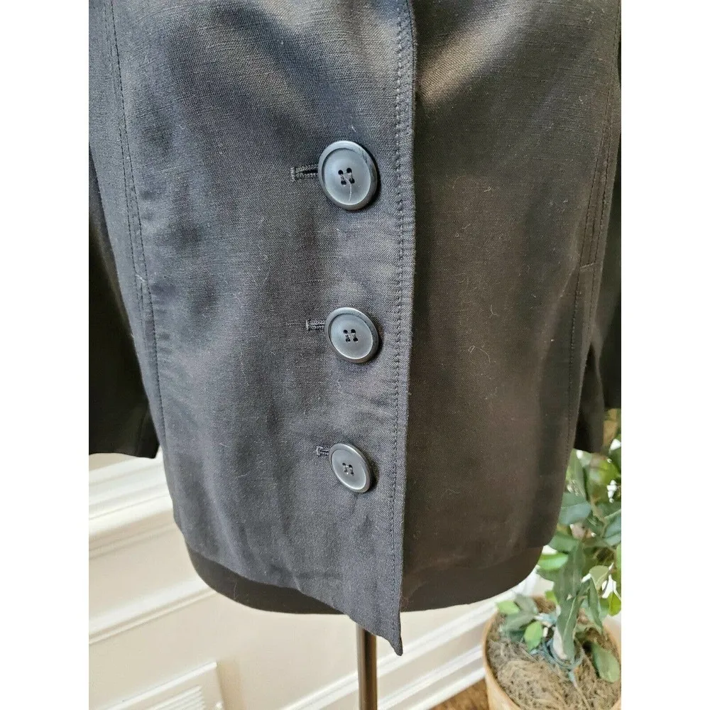 NewPort News Women's Black Linen & Rayon Long Sleeve Casual Button Coat Size 10 - Image 3