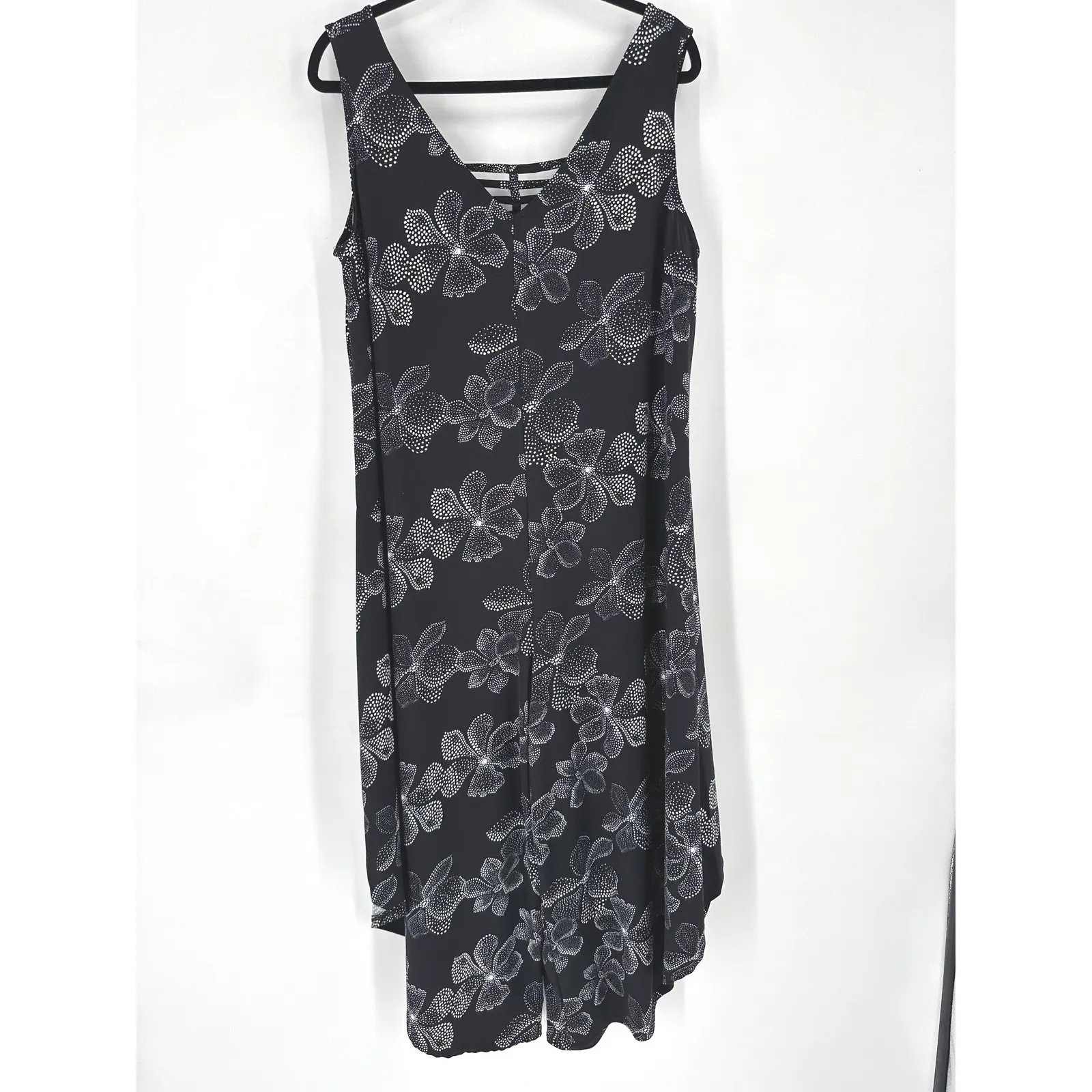 Cocomo Women's Black Floral Print V Neck Wide Leg Jumpsuit Size L Liquid Knit Size L - Image 6