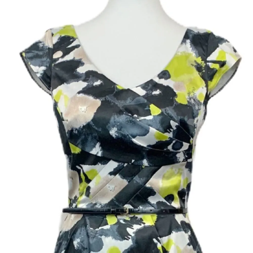 Antonio Melani Sheath Dress Black Yellow Gray Floral Satin Women's Size 4 - Image 7