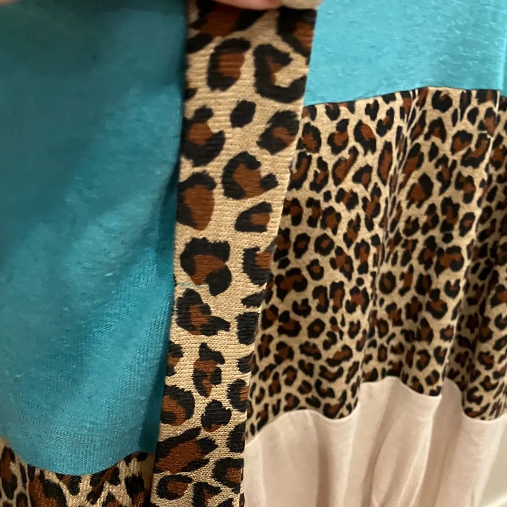 Umgee Teal Leopard Cream Color Block Top oversized - Image 2