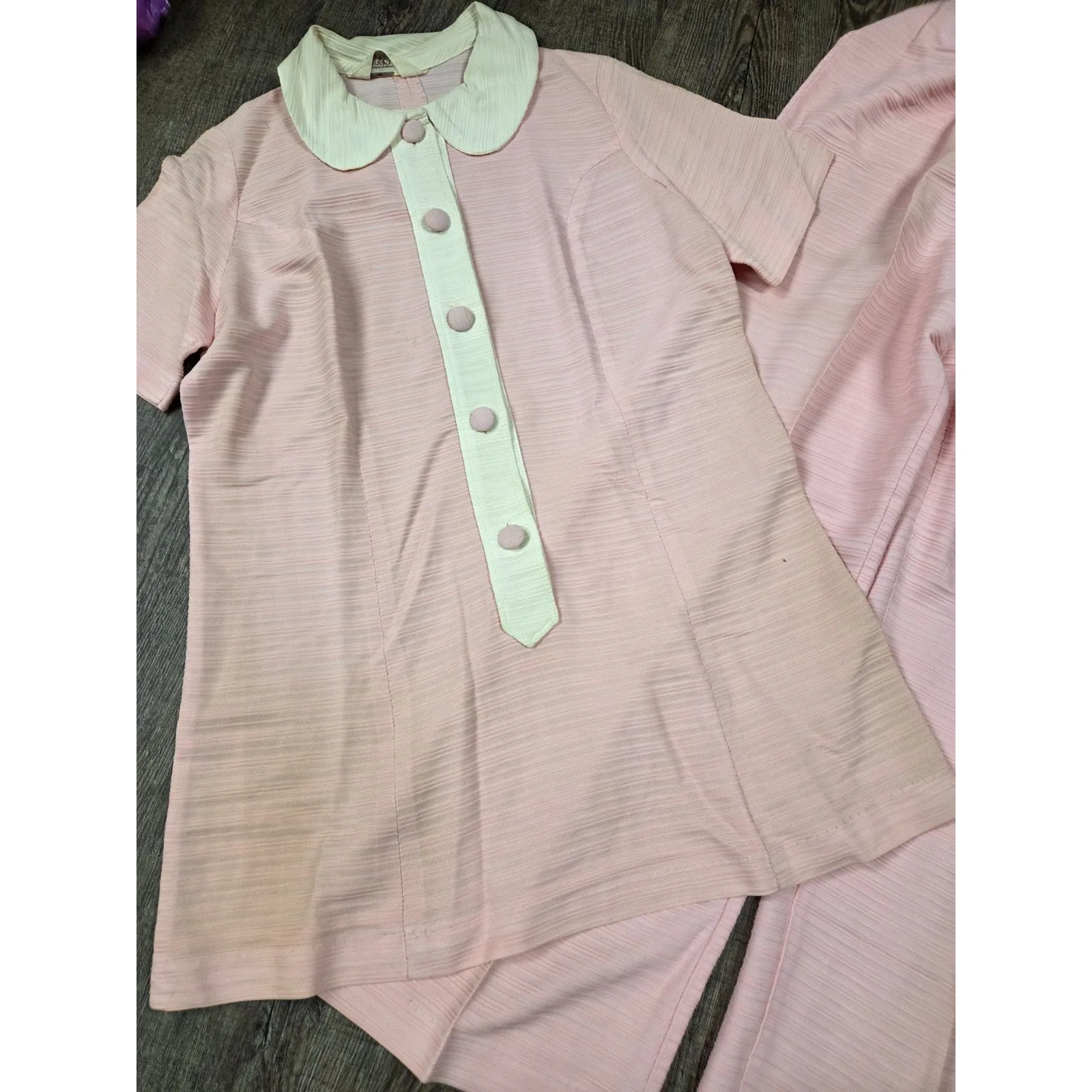Montgomery Ward Light Pink Pants Suit Set 1970s Carol Brady Style Size Small - Image 4