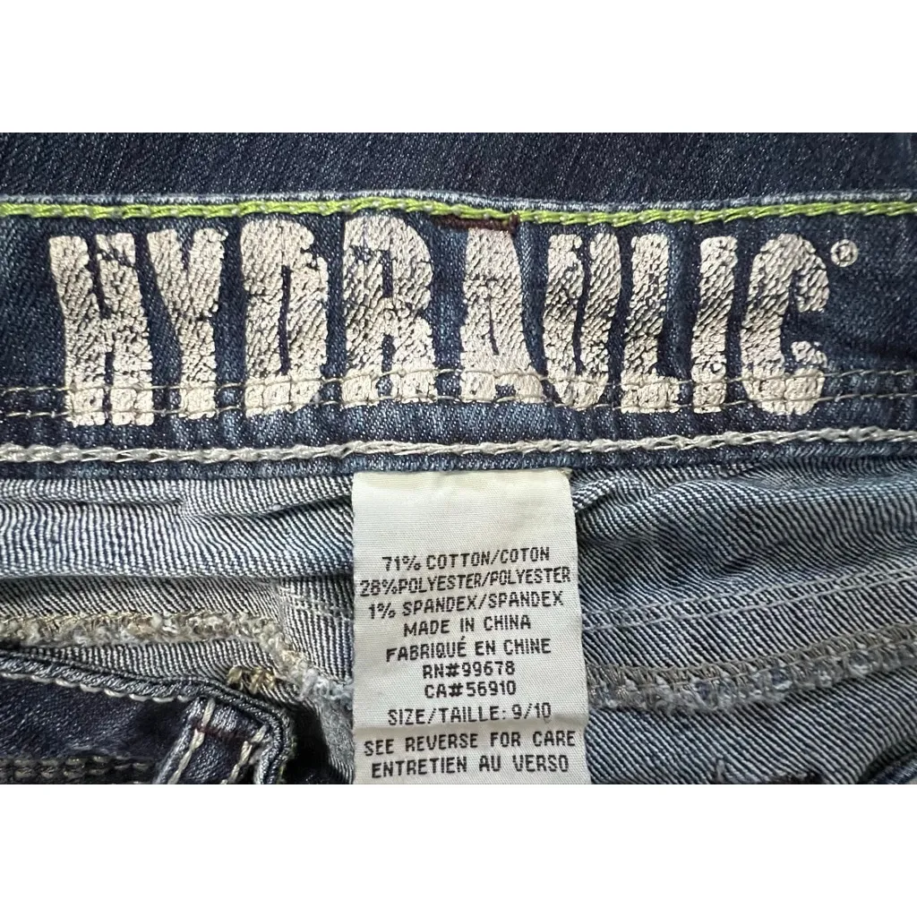 Hydraulic Slim Bootcut Dark Wash Contrast Stitch Jeans With Embellished Pockets - Image 3