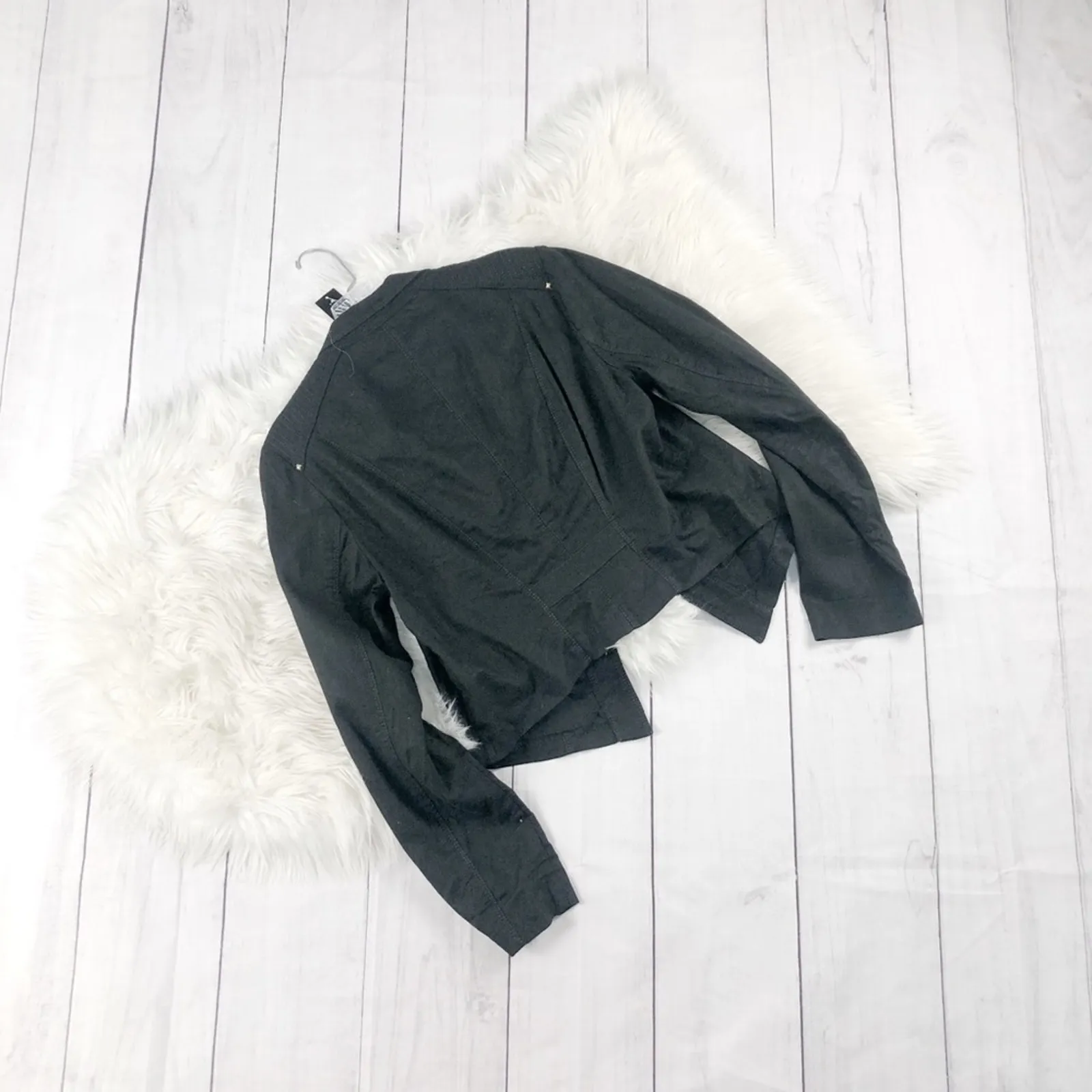 WHBM Black Linen Motorcycle Light shoulder Padding Jacket Size‎ 8 NEW - Image 5