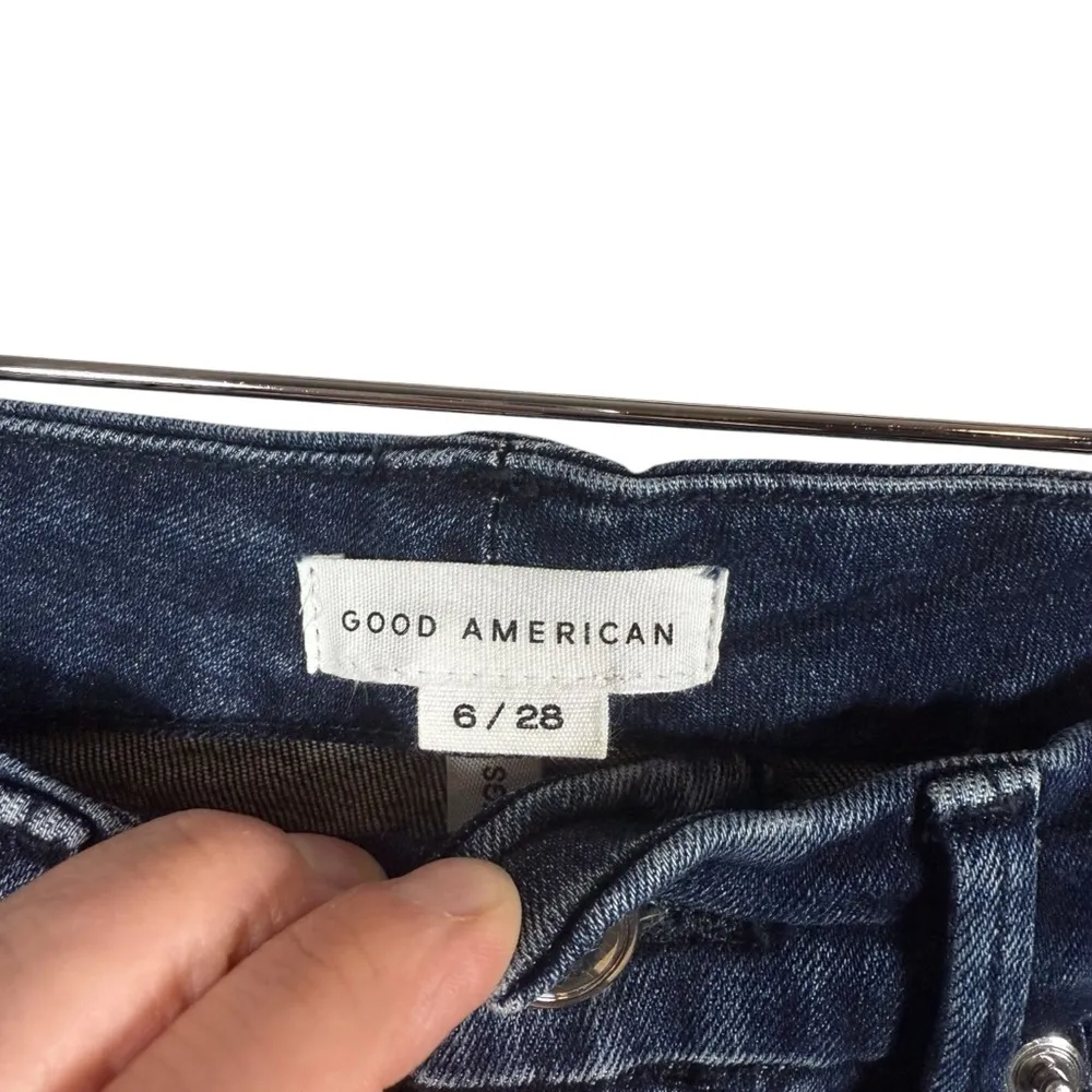 Good American Women’s Good Legs Raw Hem Slim Jeans Dark Wash Size 28 - Image 5