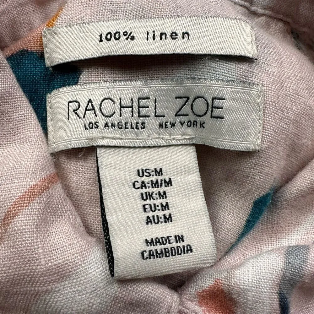 Rachel Zoe Women's M Pink Floral Button-Up Shirt Dress Spring Summer Linen - Image 6