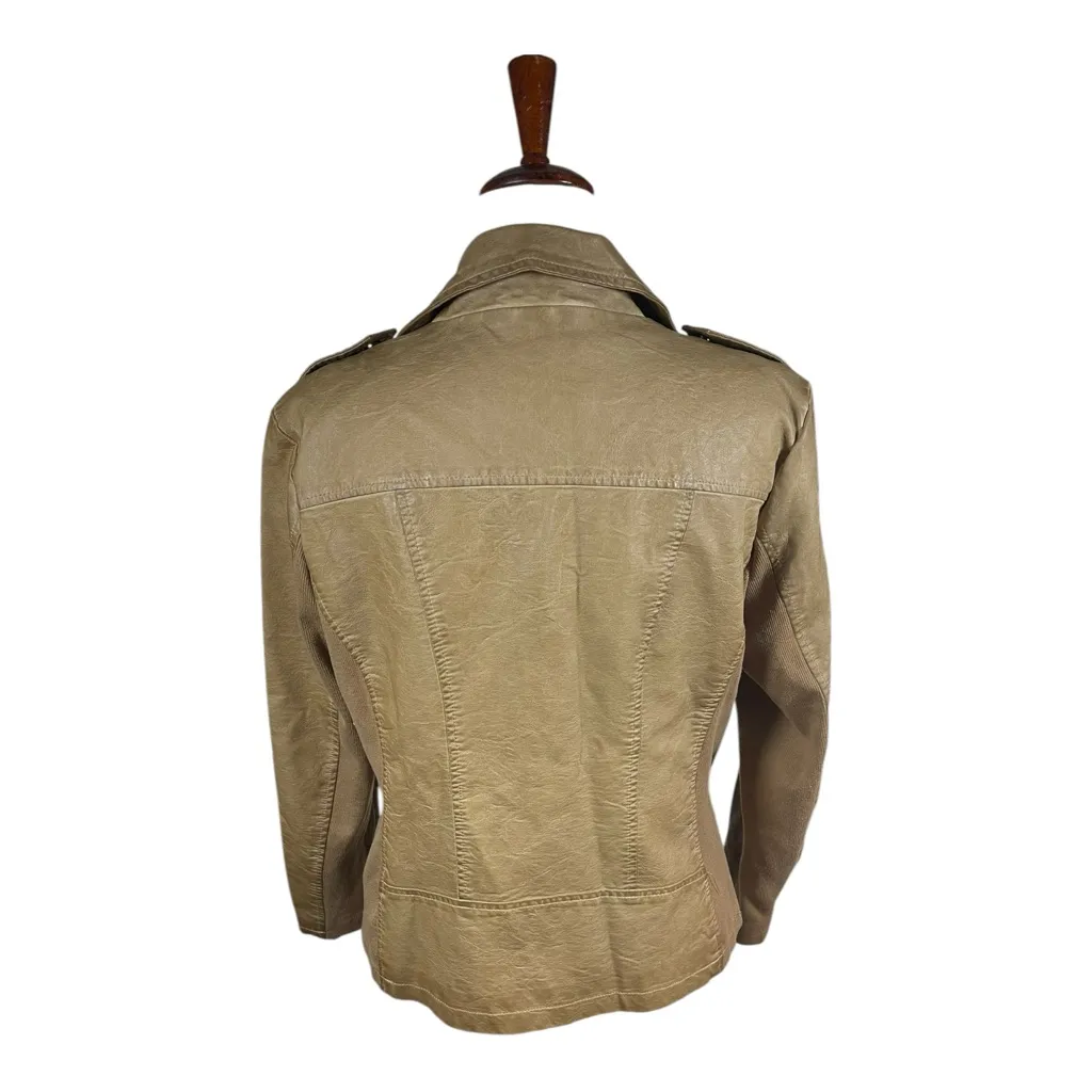Sebby Faux Leather Moto Jacket XL Taupe Tan w/ Stretch Knit Sides - Image 3