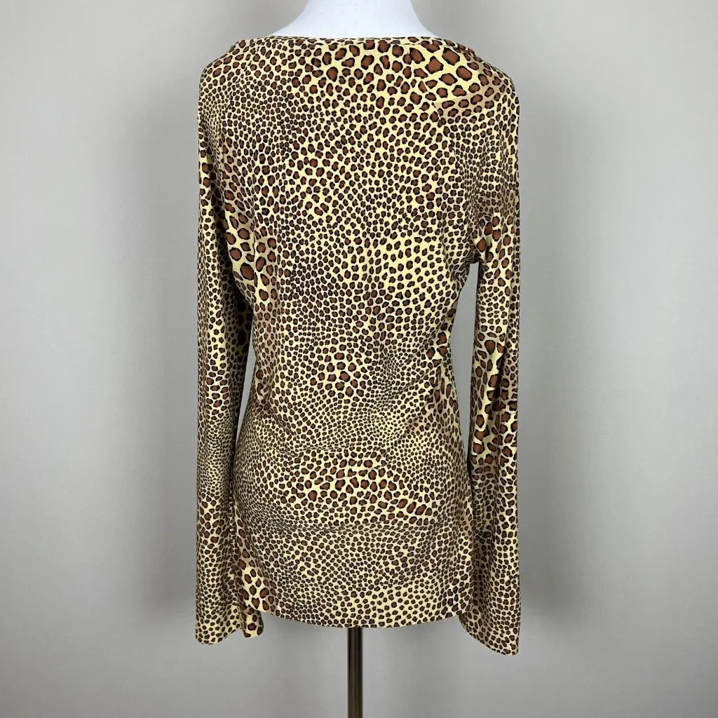 Norma‎ Kamali Top Womens Large Brown Leopard Animal Print Long Sleeve Stretch - Image 5