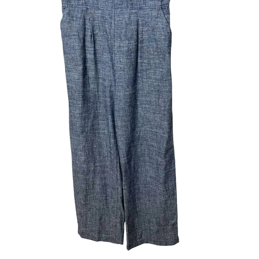 Ozma Chambray Matador Jumpsuit Women’s Size XS Blue Organic Cotton Wide Leg - Image 13