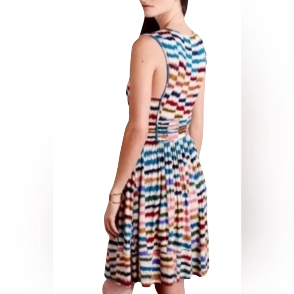 Maeve Ikat Striped Keyhole Boho Cinched Waist Sundance Size Large. - Image 2