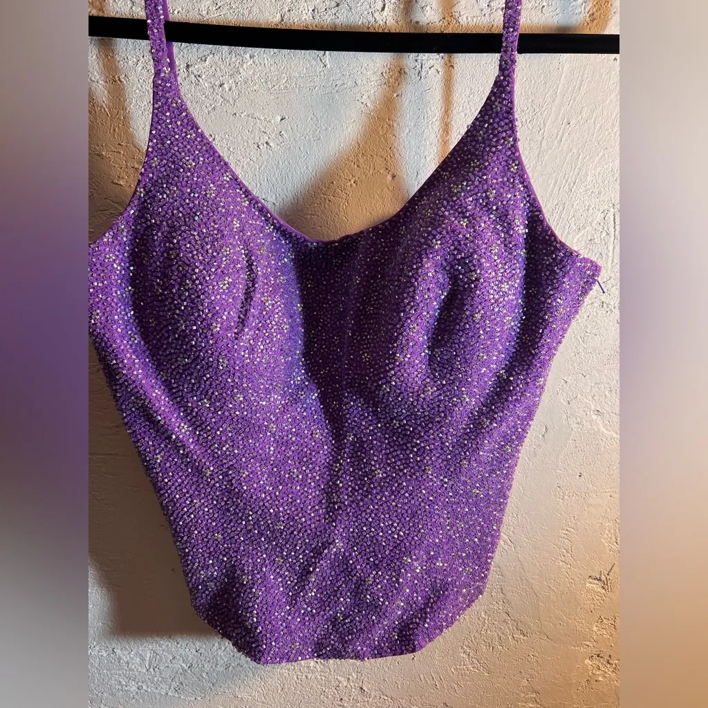 Purple Beaded Crop Top back cutouts side zip party event festival vintage Y2K 6 - Image 2