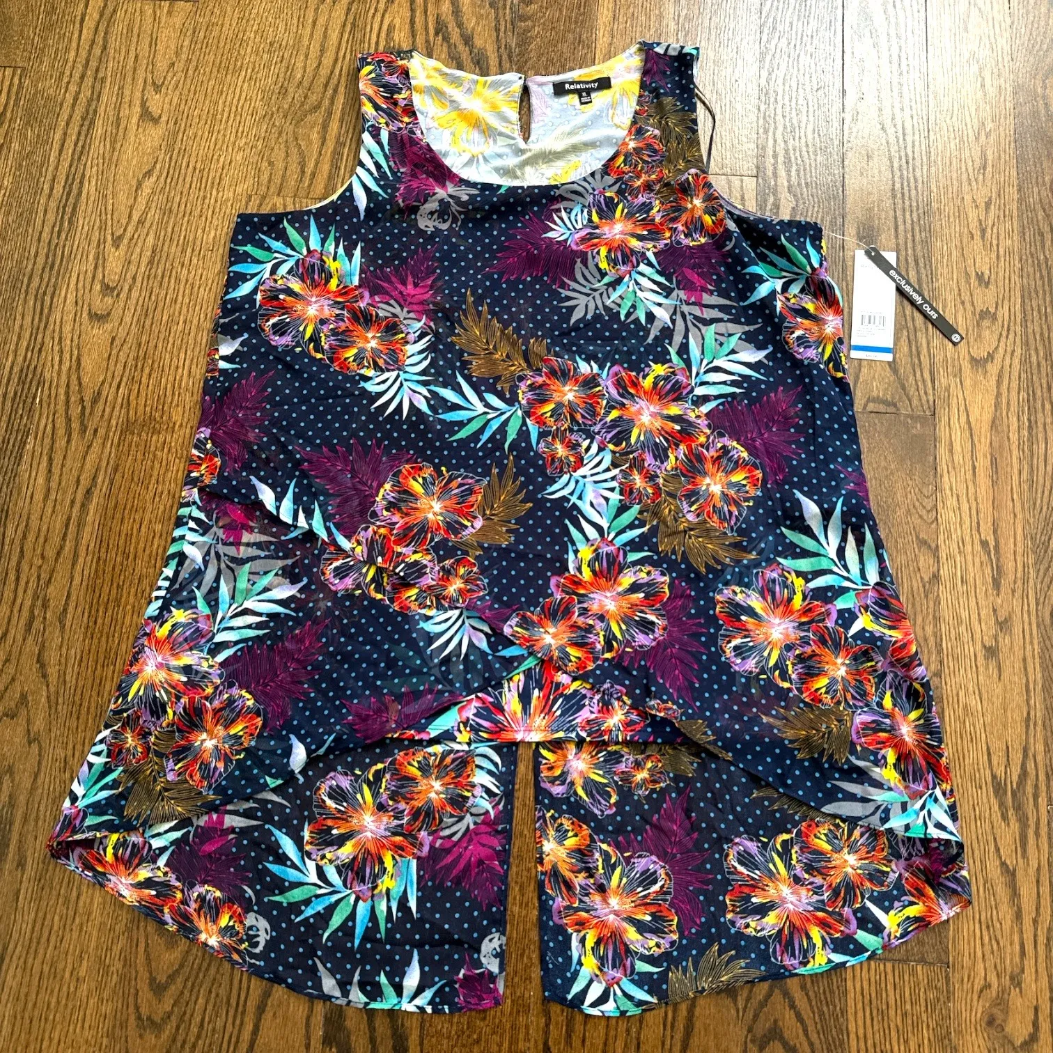 Relativity Women's XL‎ Sleeveless Floral Print Hi-Low Hem Blouse Top Blue NWT - Image 3