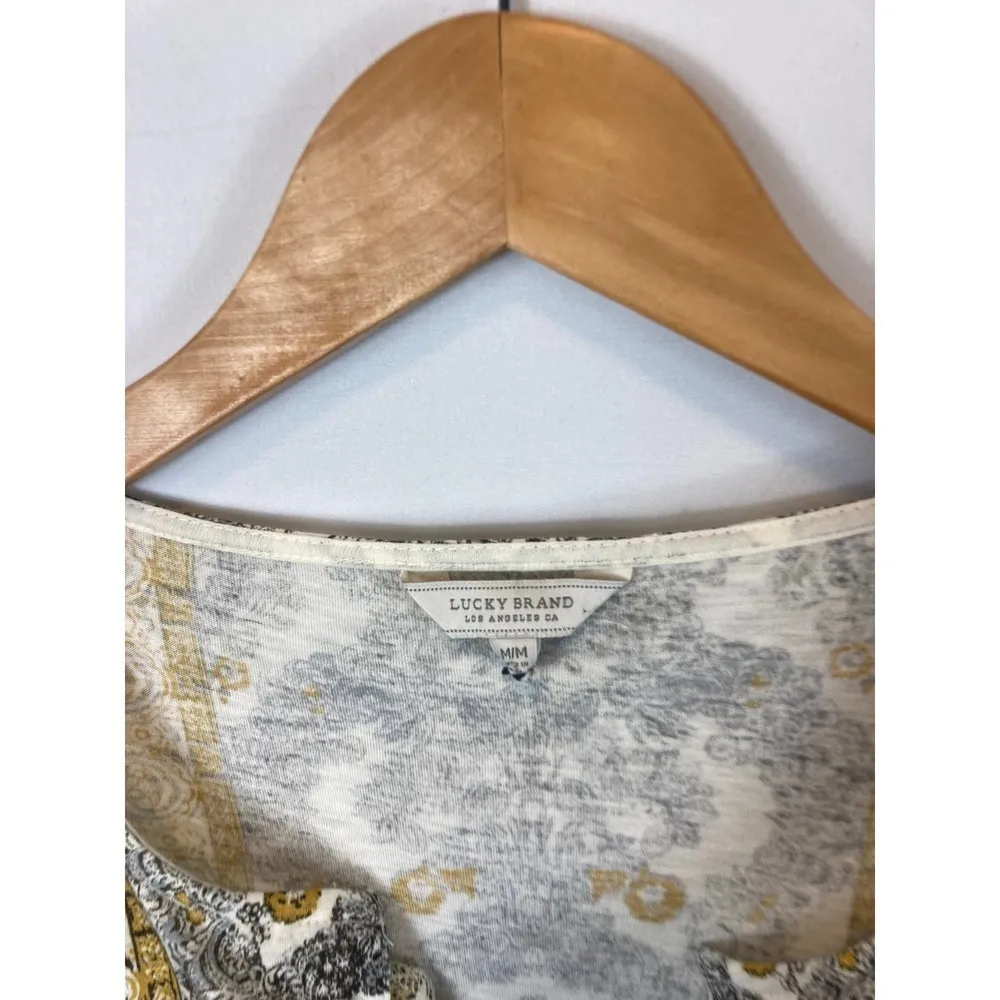 Lucky Brand Patterned V Neck Tie Bottom Top Size Medium - Image 5