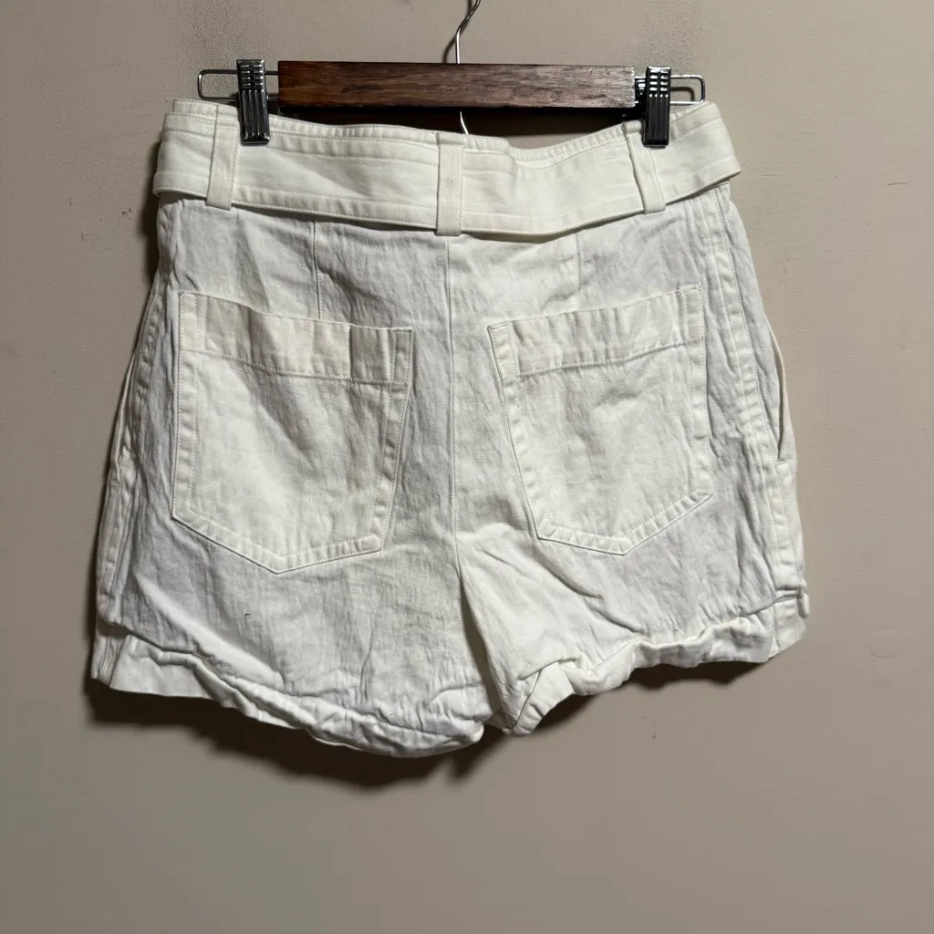 VINCE Belted Stretch Cotton & Linen Twill Shorts White- Size 6 - Image 14