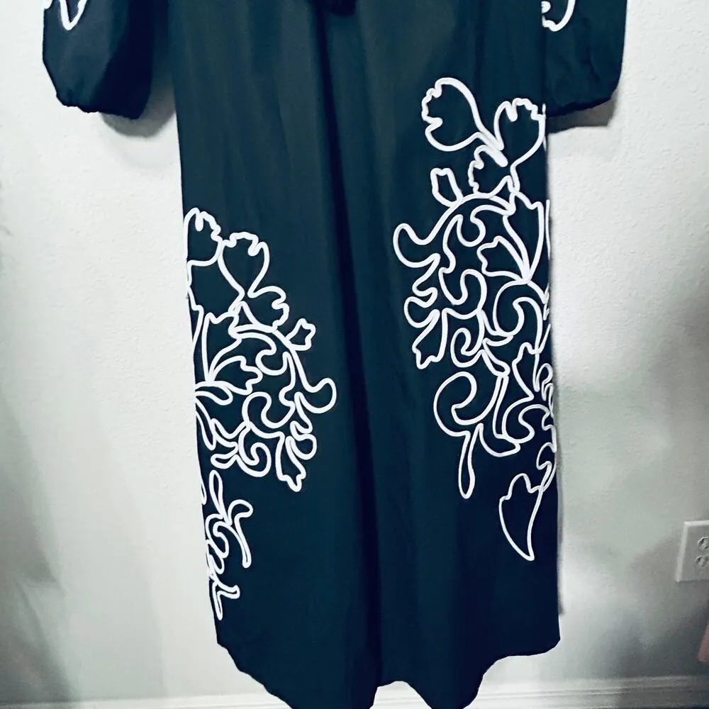 NEW Chico's Poplin Soutache Embroidered Maxi Dress Black Maxi Sz 4 Belt Pockets - Image 16