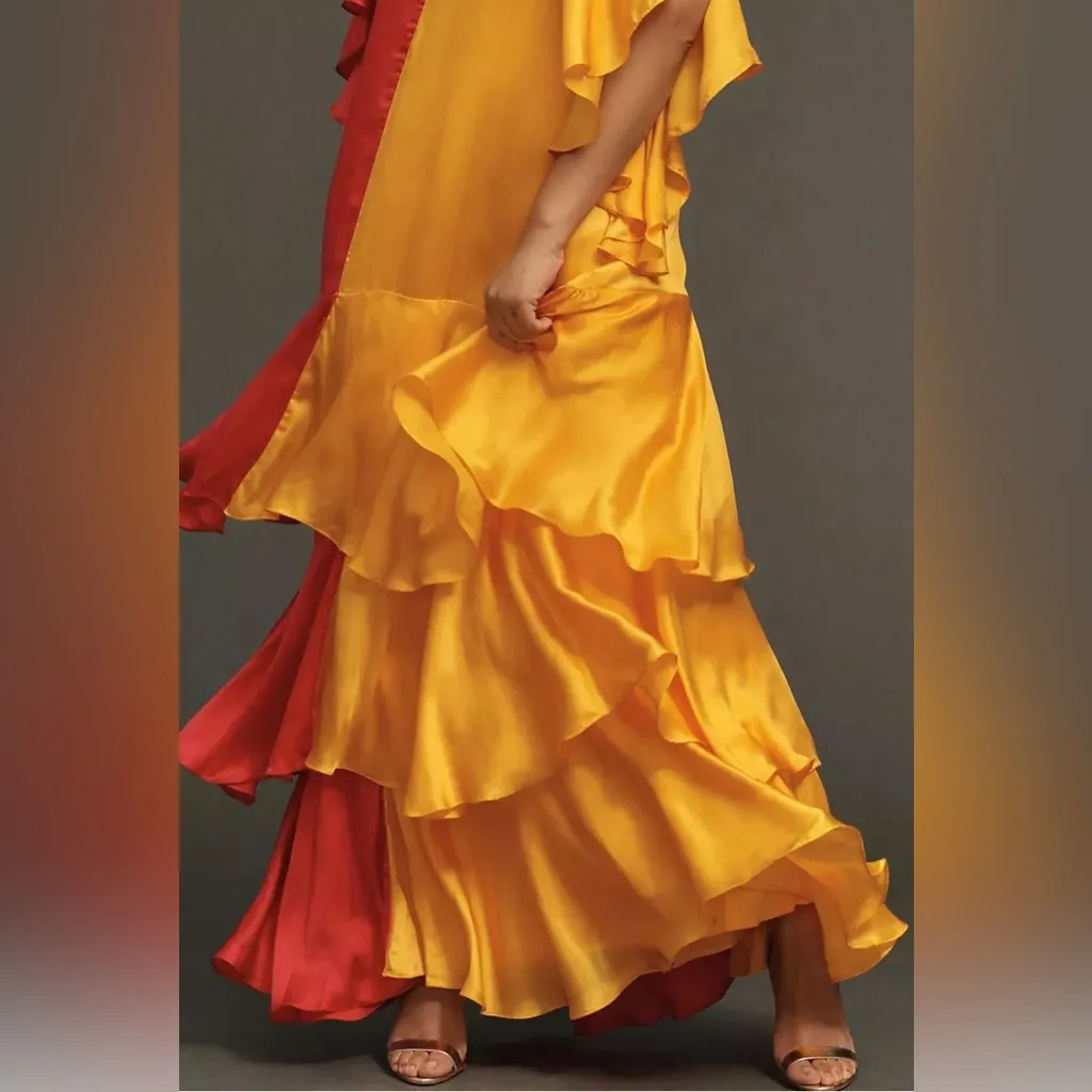 Pinnacle by Shruti Sancheti Mock-Neck Colorblock Ruffle Dress Size S. B26 - Image 4