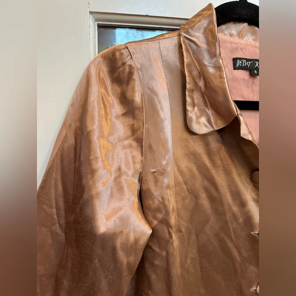 Vintage Betsey Johnson Rose Gold Copper Shiny Silky Button Down Dress Size 6 S - Image 2