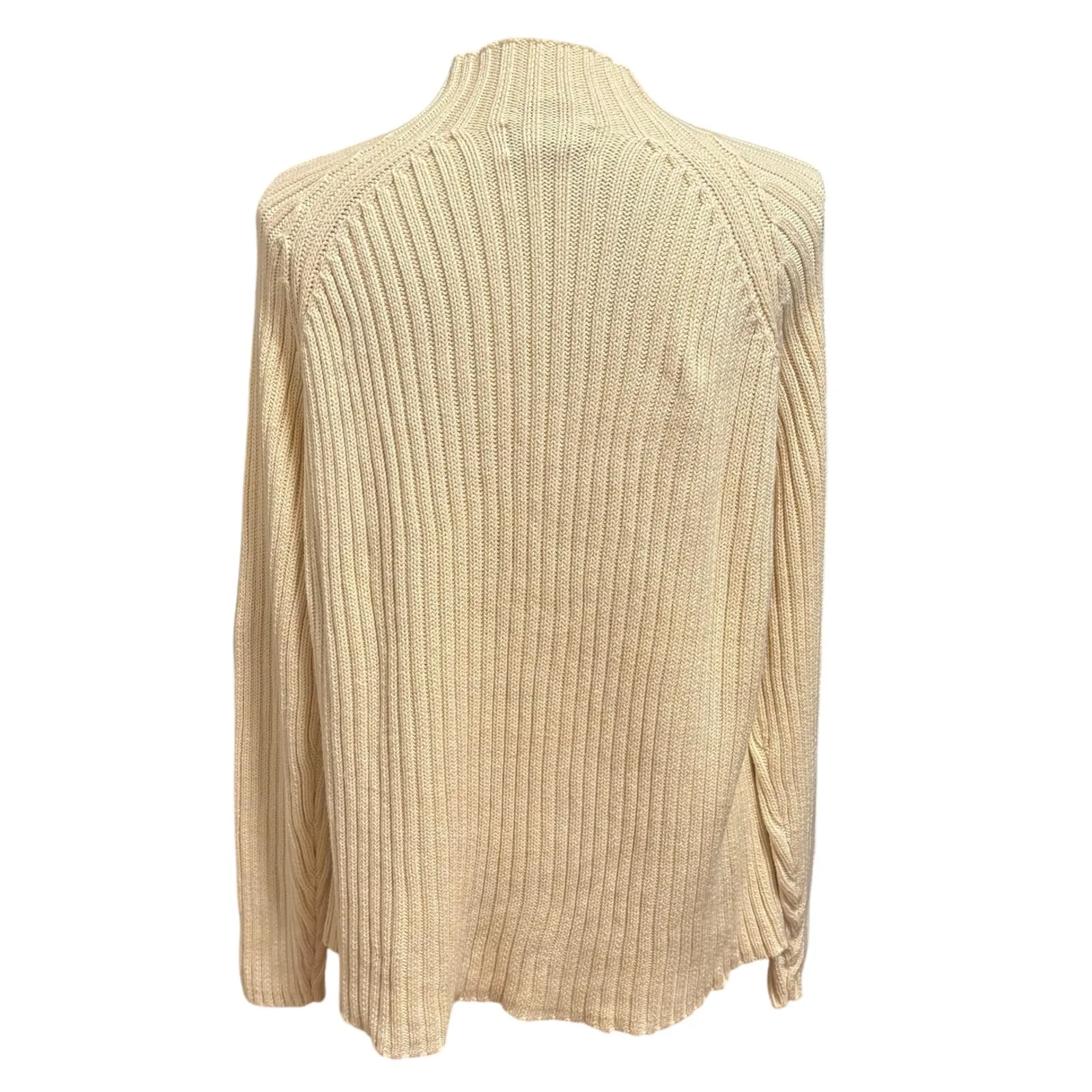 Lands End Women’s Size L 14 16 Chunky Knit Mockneck Sweater Cream 100% Cotton - Image 2