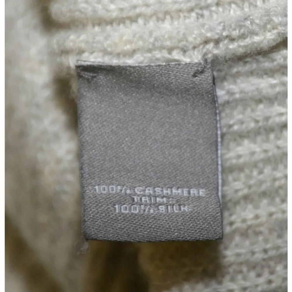 Neiman Marcus Cashmere Collection Neutral Beige Sweater Size L V-Neck Silk Hem - Image 8