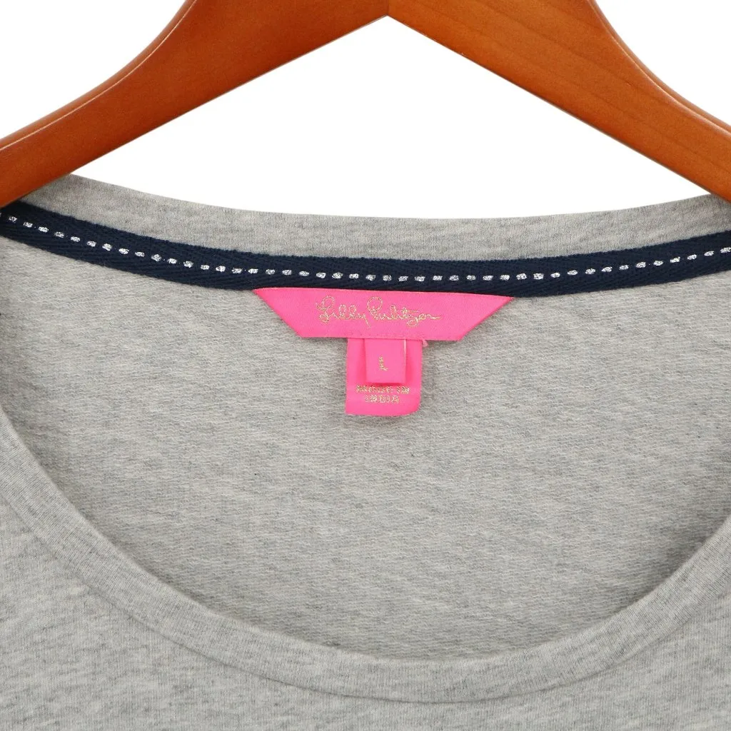 Lilly Pulitzer Embellished Palm Tree Tippie Sweatshirt Heathered Gray Top L - Image 6