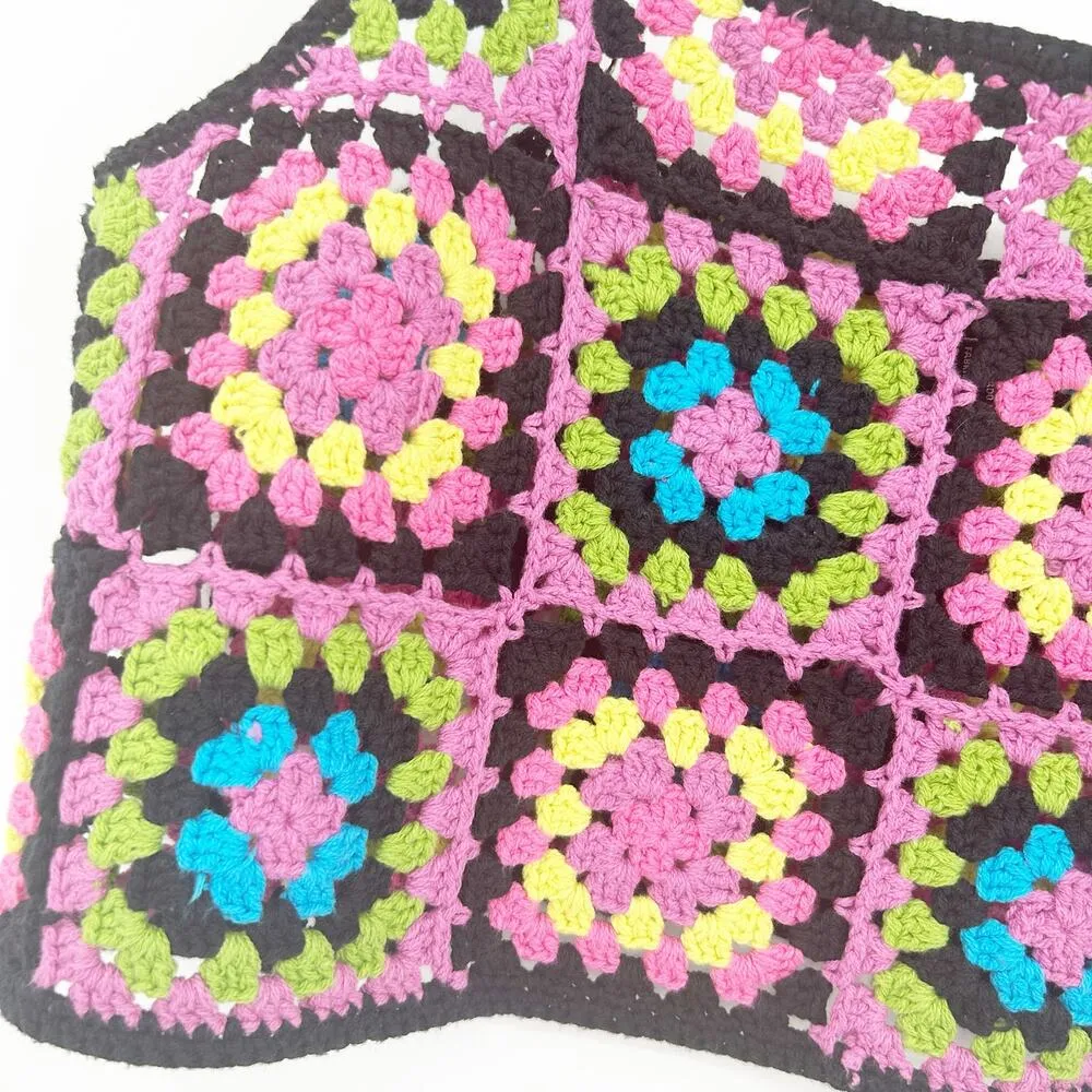 Forever 21 Womens Boho Summer Colorful Granny Square Crochet Cami Crop Top Small - Image 3